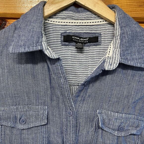 Coupe Collection Women's Heather Blue Button Down Blouse Size M - Picture 2 of 4